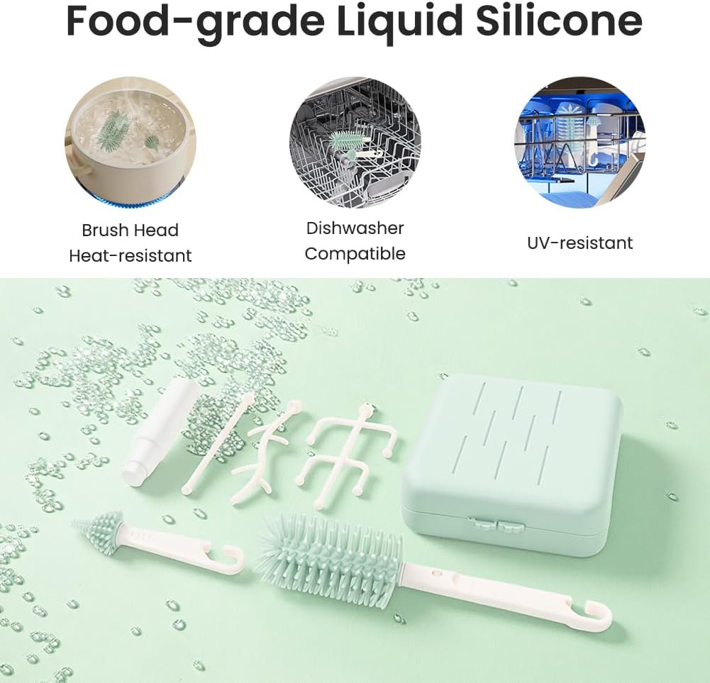 Thumbnail 6 de Vicloon 6 in 1 Spazzole per biberon: set da viaggio con spazzola in silicone, dispenser di sapone e stendibiancheria