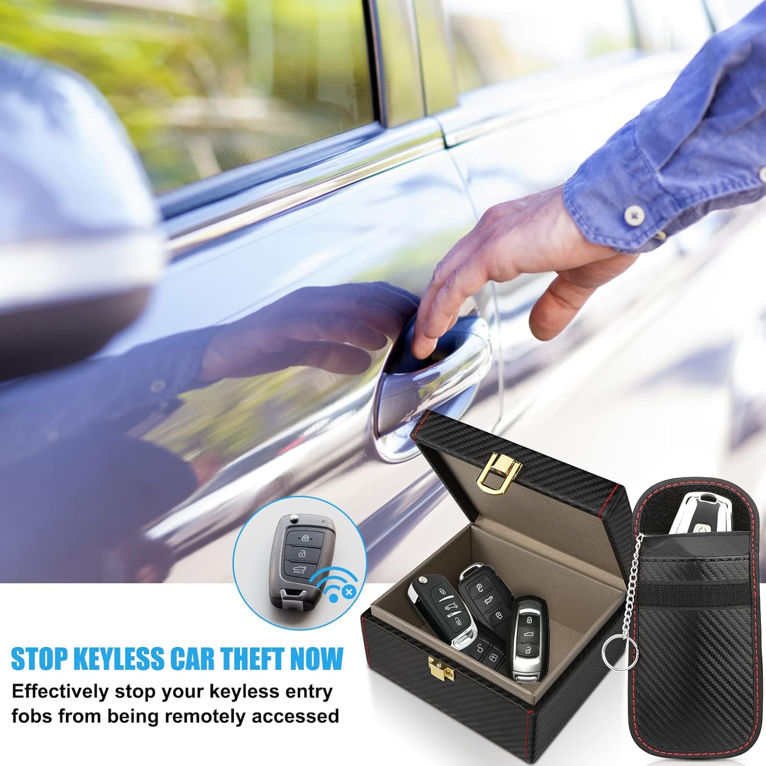 Detalle de Diyife Car Key Signal Blocker Box (Faraday box) for 5–7 car keys + 2 Faraday pouches