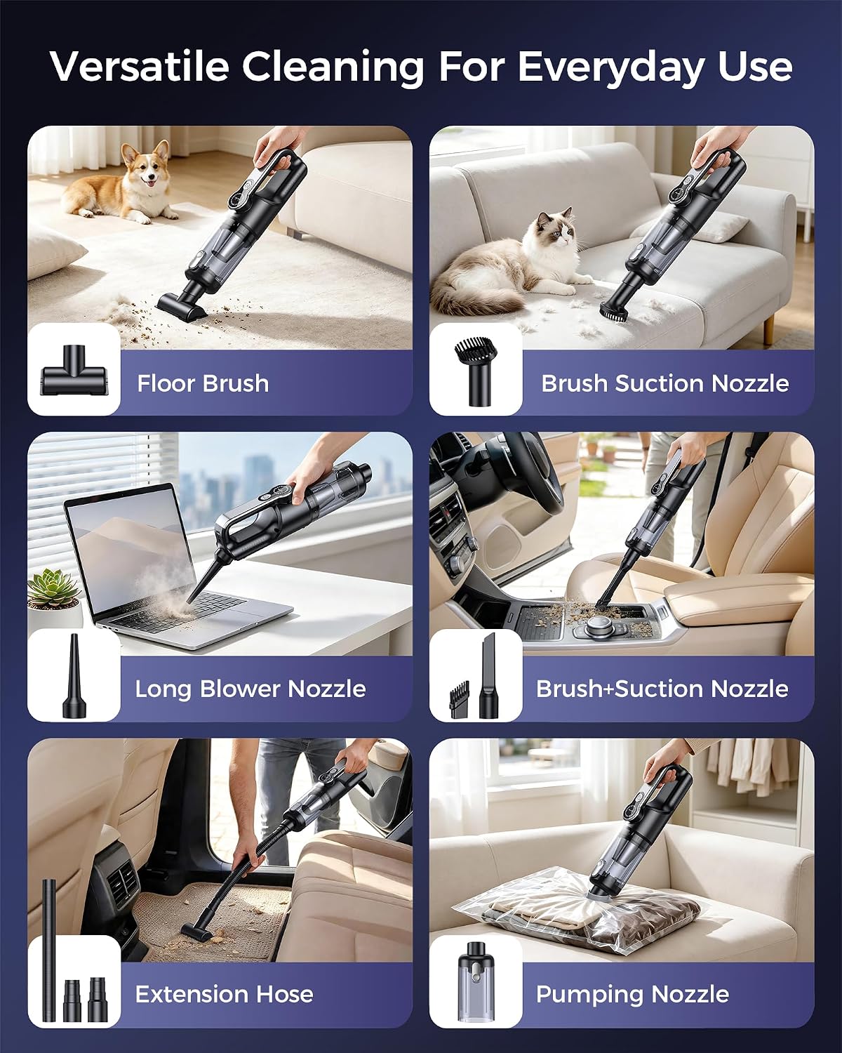 Detalle de FAOGO WX22-Ultra Cordless Handheld Vacuum and Blower, 36,000 Pa, HEPA, LED