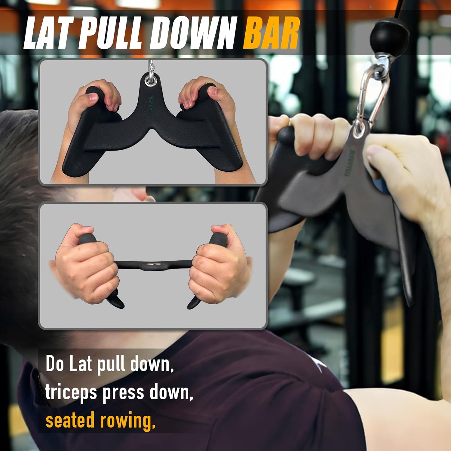 Detalle de MARSAFIT Kabelzug-Übungsstange (Lat Pulldown/Row) mit Griffen – für Bizeps, Trizeps & Rücken-Training bis 400 kg