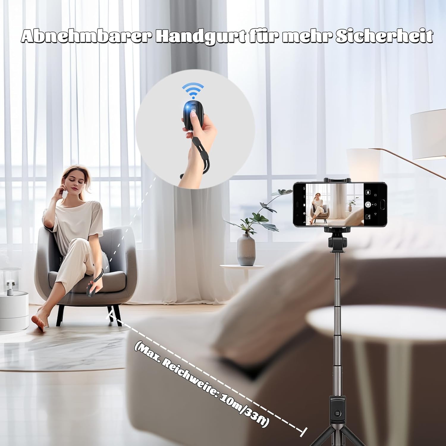 Thumbnail 4 de VYVIYON Bluetooth-Kameraauslöser für iOS & Android – Wiederaufladbare Fernbedienung mit Selfie-Knopf (2er Pack, Black & Pink)