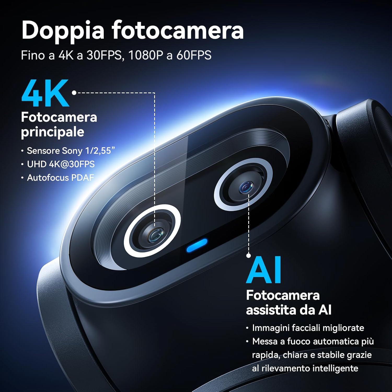 Thumbnail 1 de EMEET PIXY: Telecamera PTZ 4K a Doppia telecamera con IA per streaming e conferenze