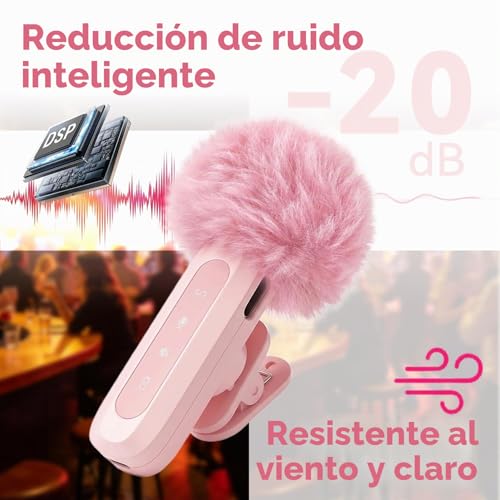Thumbnail 2 de kinmaizi Mini Micrófono Inalámbrico de Solapa Rosa para Móvil