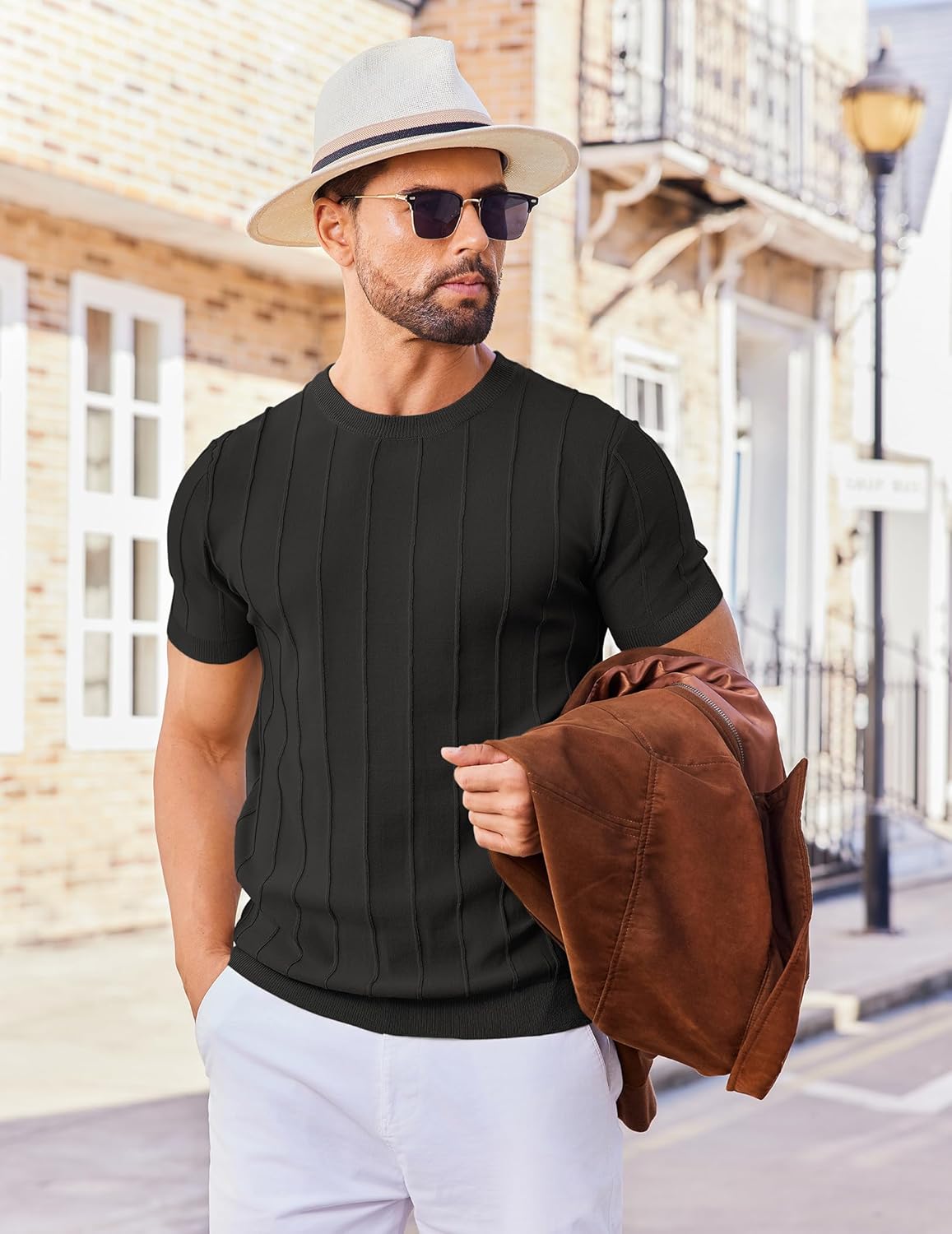 Detalle 2 de COOFANDY Men's Knit T-Shirt: Short Sleeve Crewneck Pullover