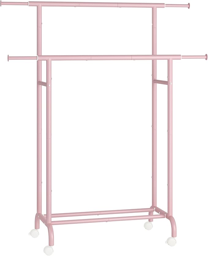SONGMICS Burro para Ropa Extensible con Ruedas, Rosa Jalea