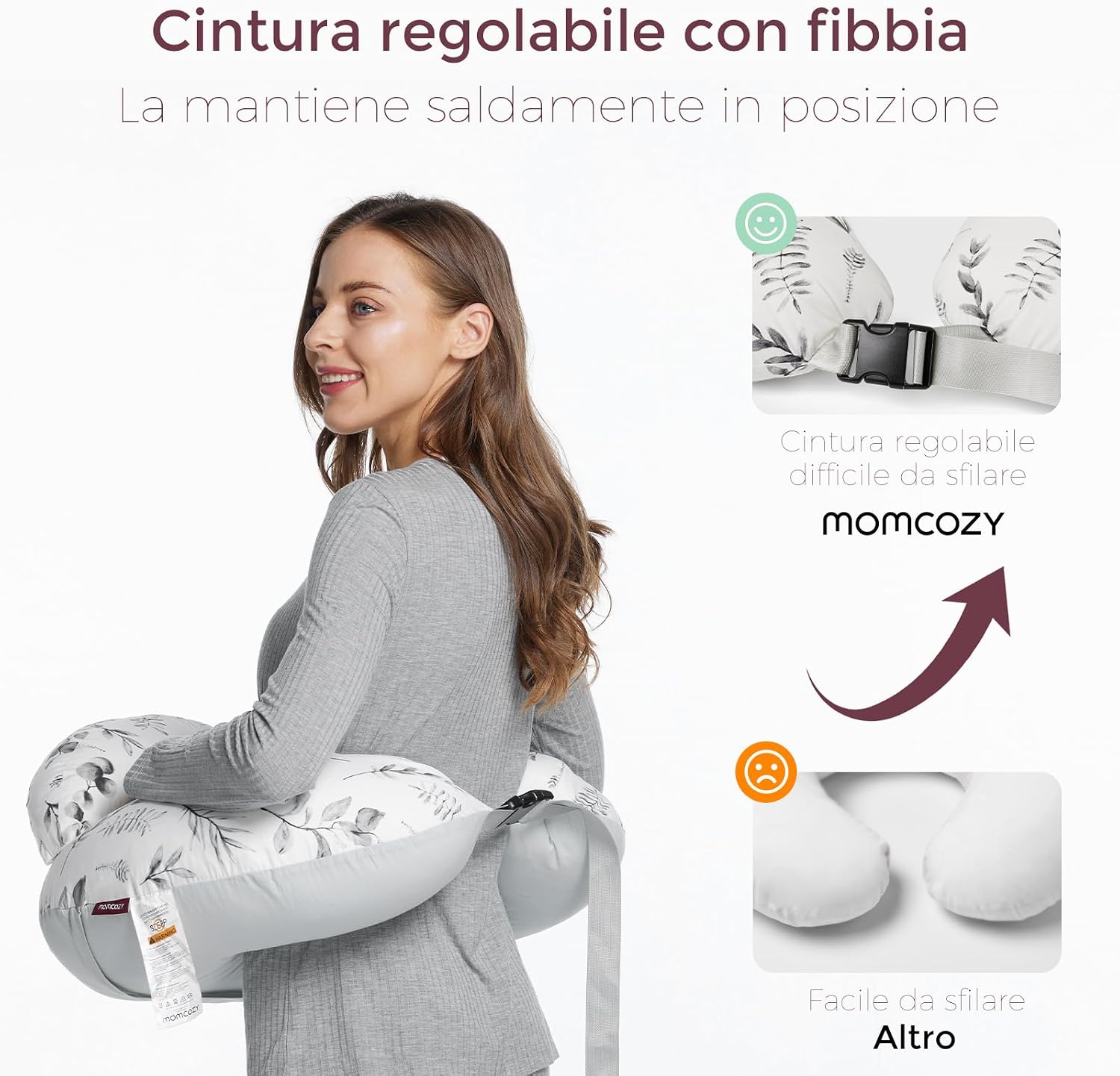Detalle de Momcozy Cuscino per allattamento con bordo di sicurezza – Ergonomico, memory foam e fodera in cotone rimovibile