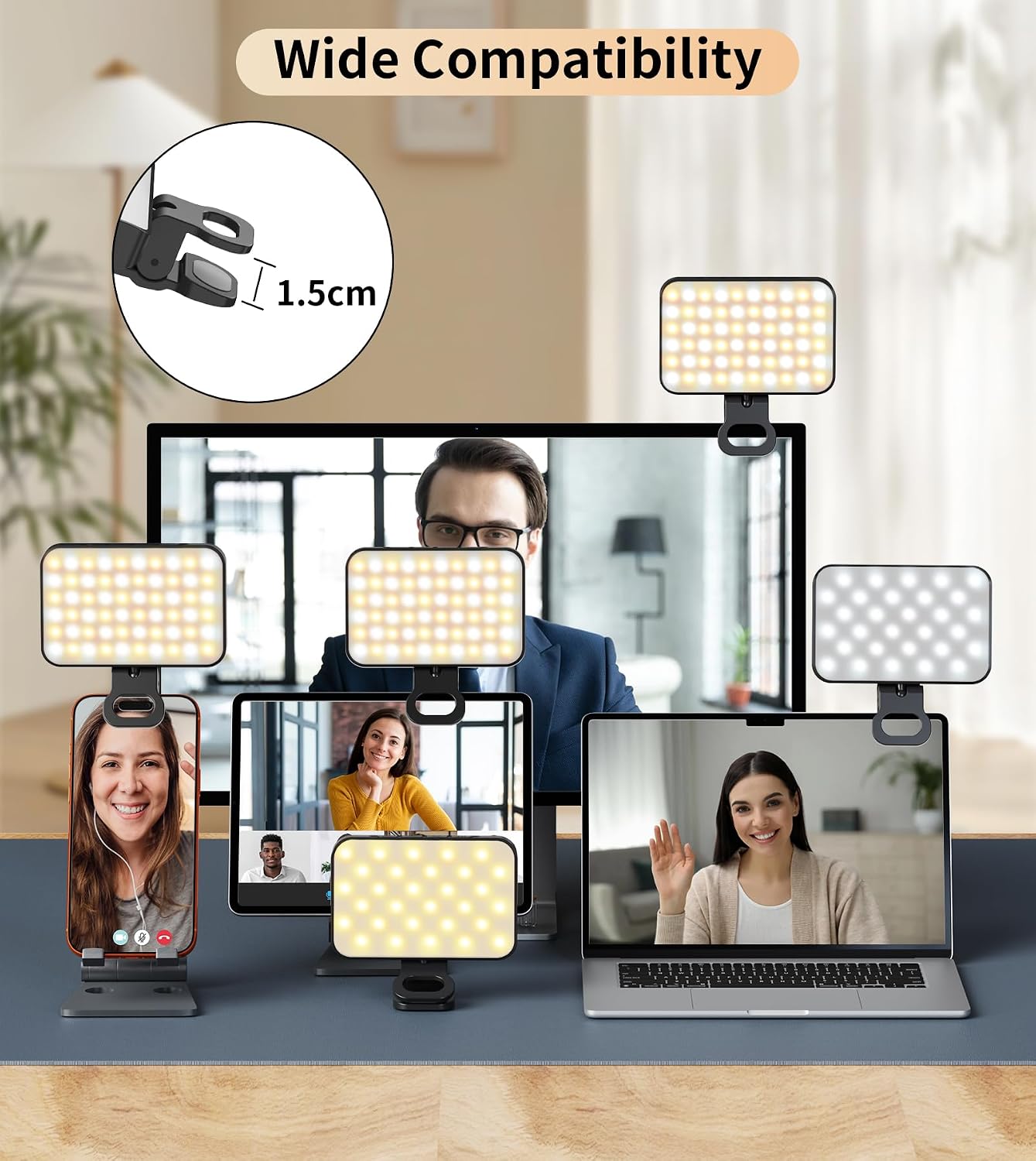 Detalle de TONEOF Portable Phone Light (2000mAh) – USB-C rechargeable LED with 360° clip and 3 modes