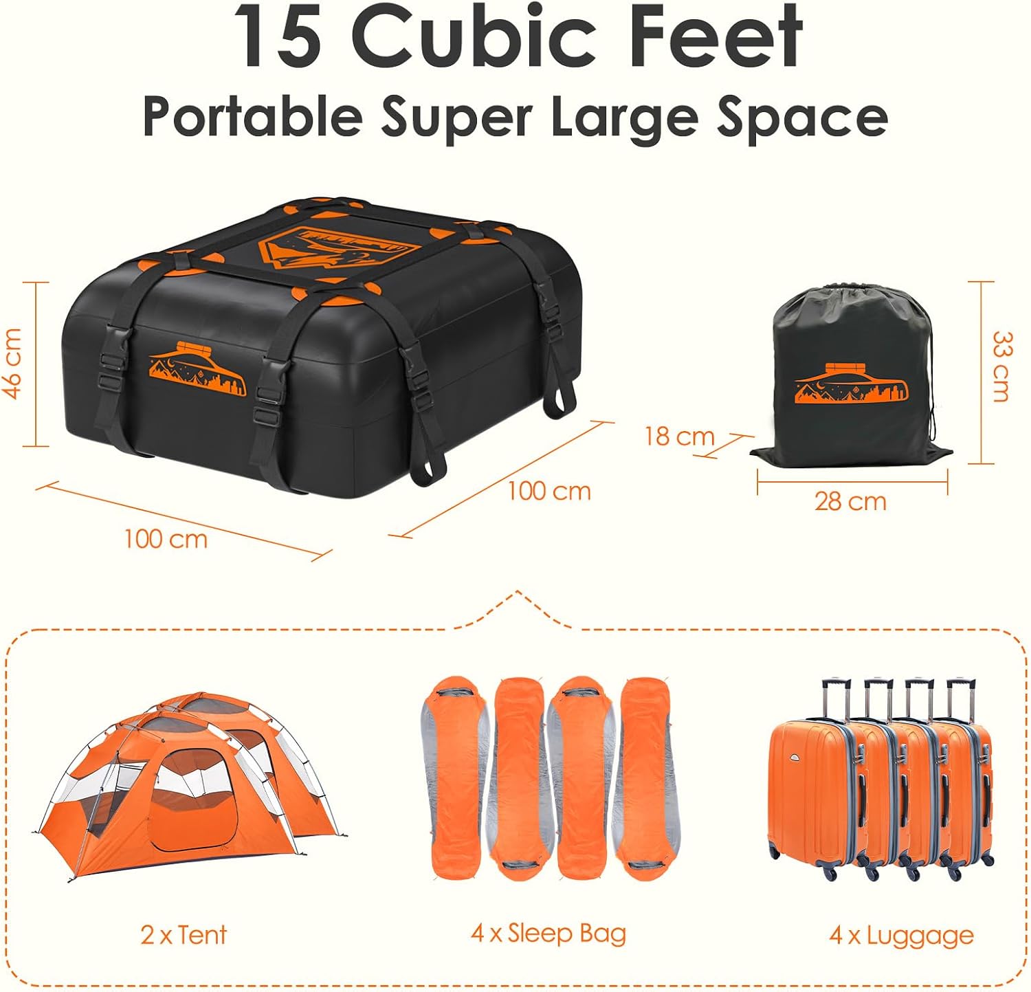 Thumbnail 3 de Rymopuey Roof Bag: Waterproof Car Roof Storage (20 cu ft) — No Rack Needed