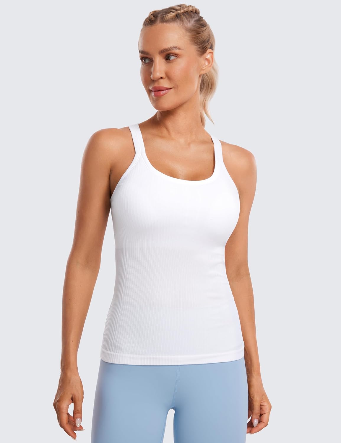 Detalle de CRZ YOGA Haut réservoir sans couture à soutien-gorge intégré Y-Back côtelé (femme)