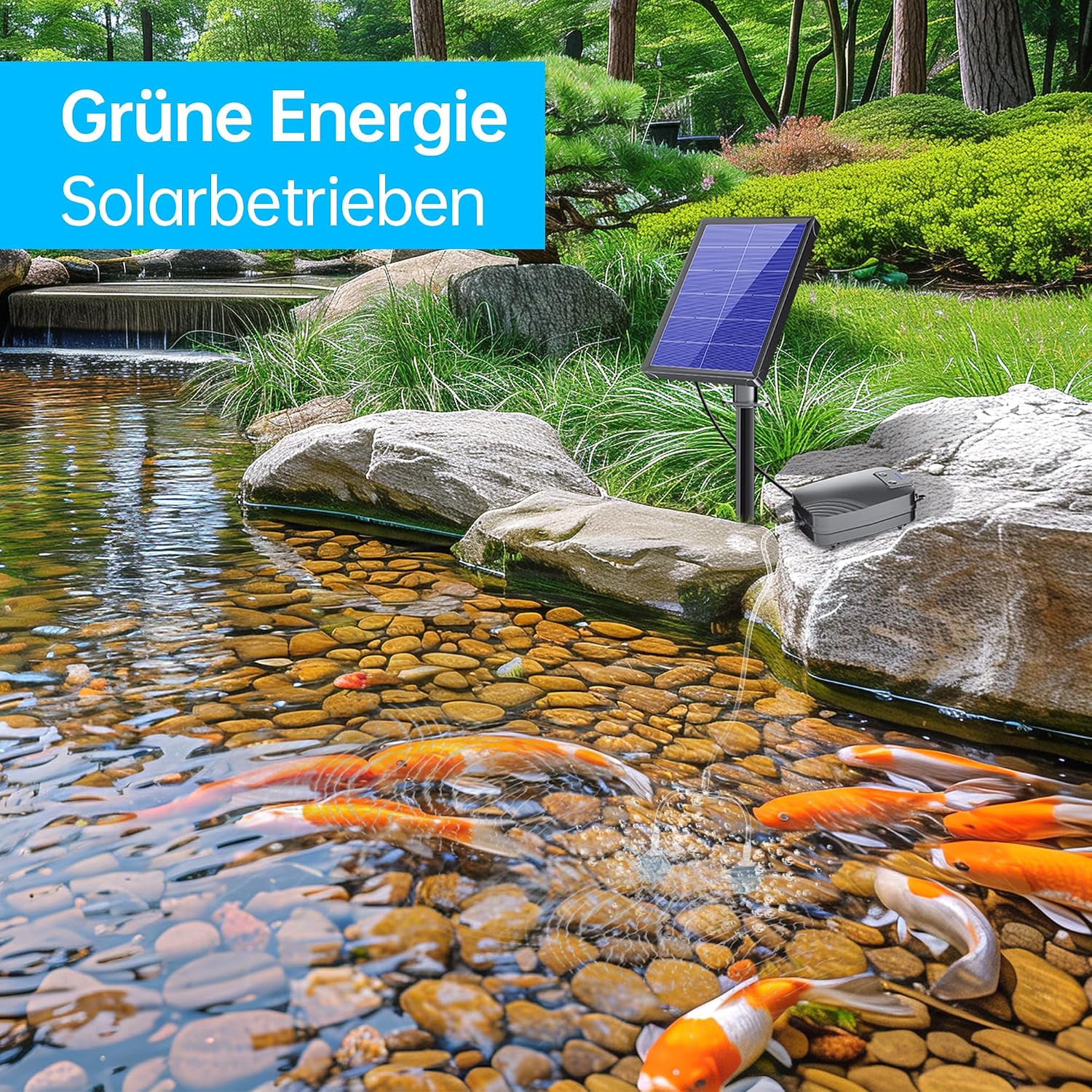 Detalle 2 de Biling Solar-Teichbelüfter 4W – Sauerstoffpumpe für Teich & Hydroponik