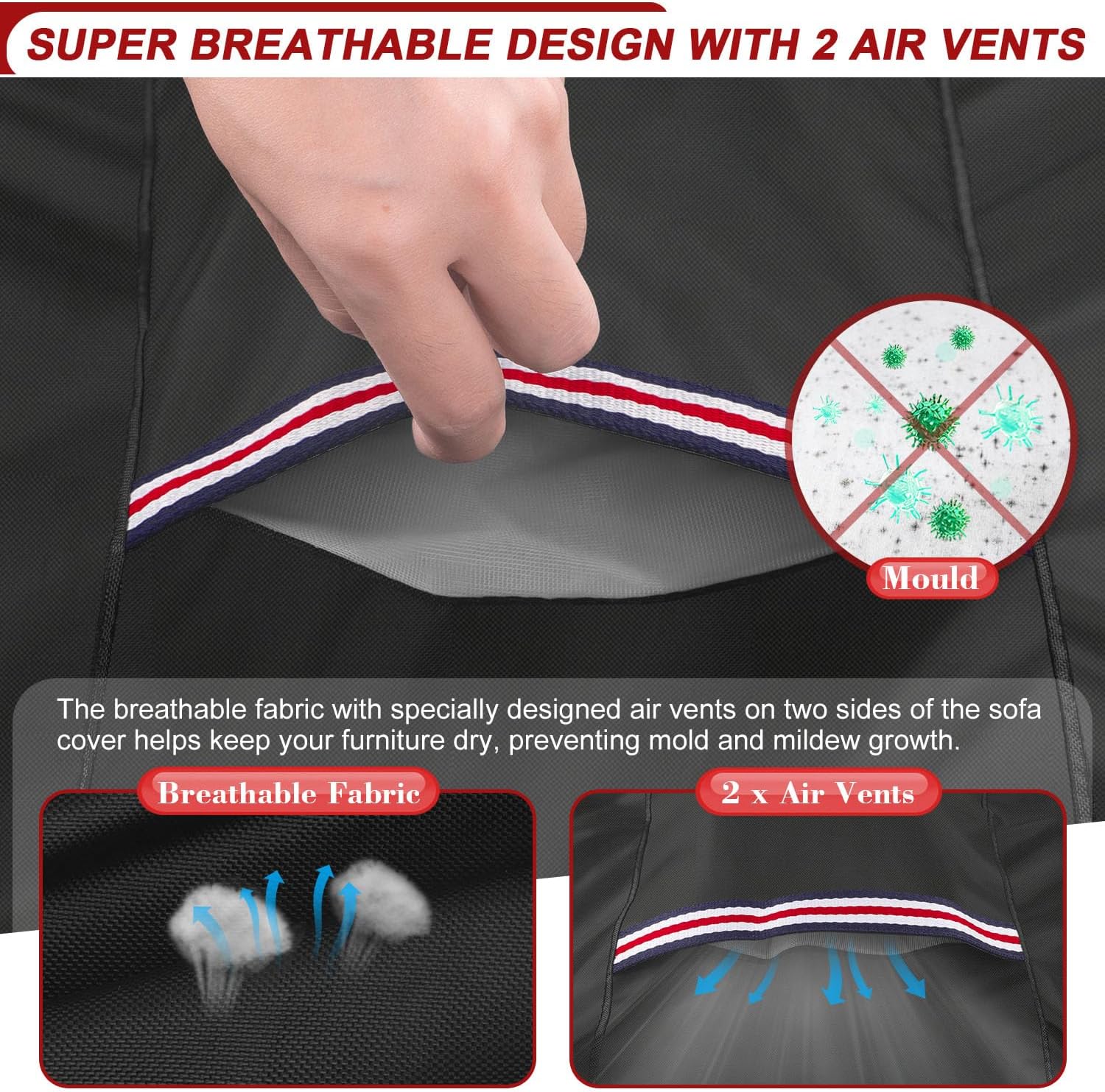 Thumbnail 5 de LAMUNI L-Shaped Garden Furniture Cover: 180x260x90x80/60cm, Waterproof 420D Oxford with UV Protection