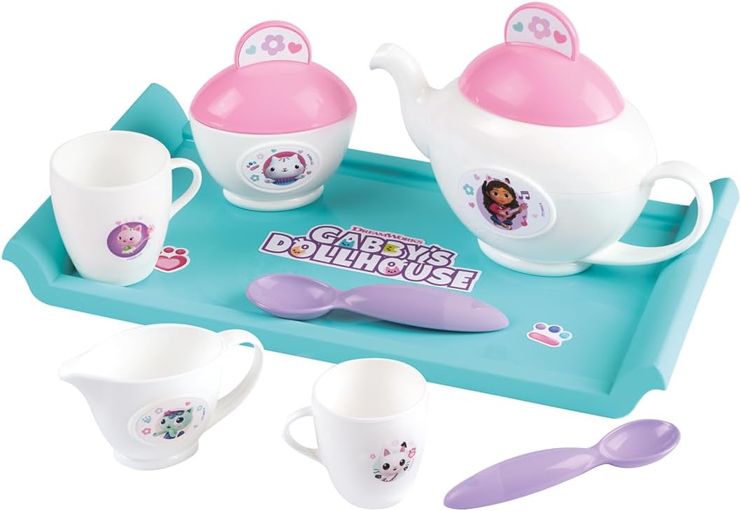 Detalle de Smoby Gabby's Dollhouse Teeservice-Set | 8-teiliges Kunststoff-Geschirr für Kinder ab 3 Jahren