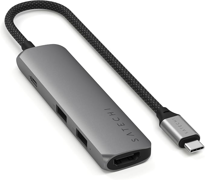 Detalle de SATECHI Hub USB C 4 en 1 Slim Plus 🌐, HDMI 4K, 100W Carga