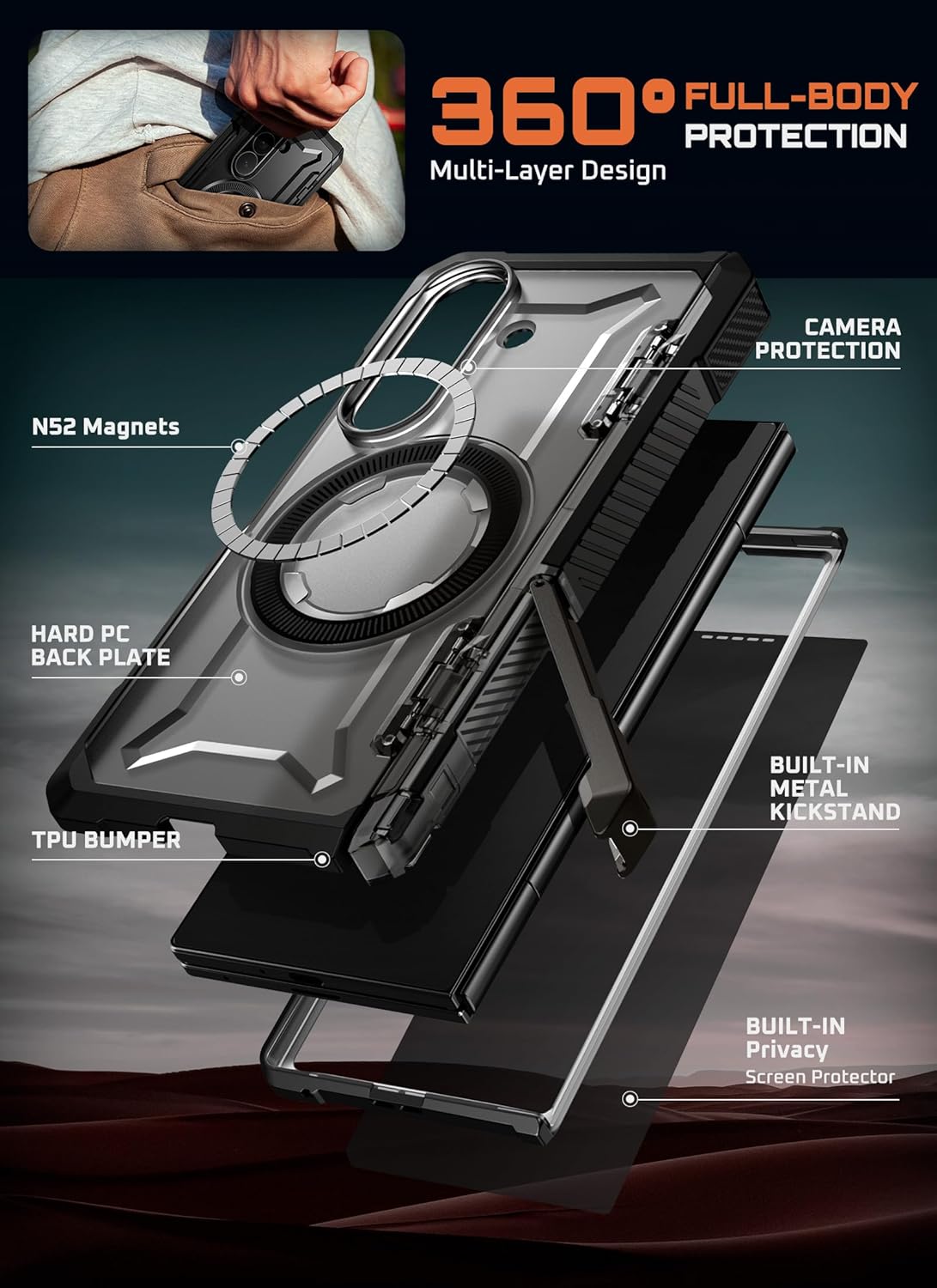 Thumbnail 6 de SUPCASE for Samsung Galaxy Z Fold 7 Case with Kickstand (UB Grip) — MagSafe Compatible with Built-in Privacy Screen