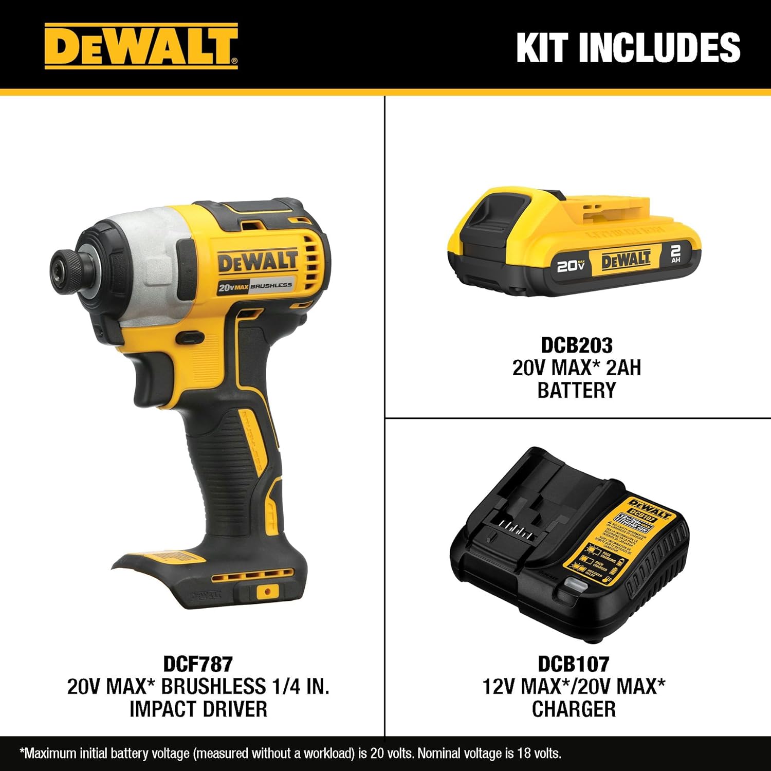 Thumbnail 1 de DEWALT 20V MAX 1/4 Inch Impact Driver (DCF787D1) with Battery and Charger