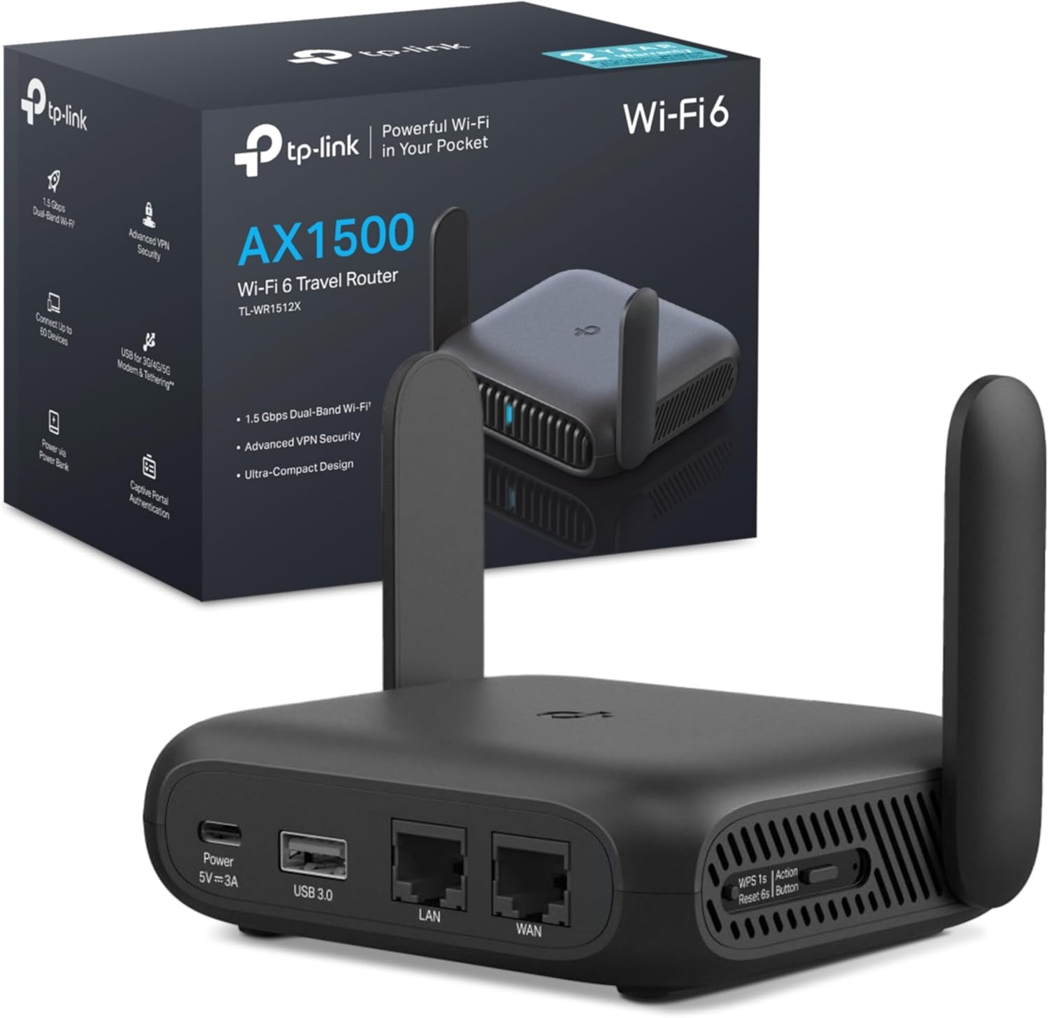 Detalle de TP-Link TL-WR1512X – Wi‑Fi 6 Reise‑Router AX1500 mit Powerbank‑Betrieb, OpenVPN & USB 3.0
