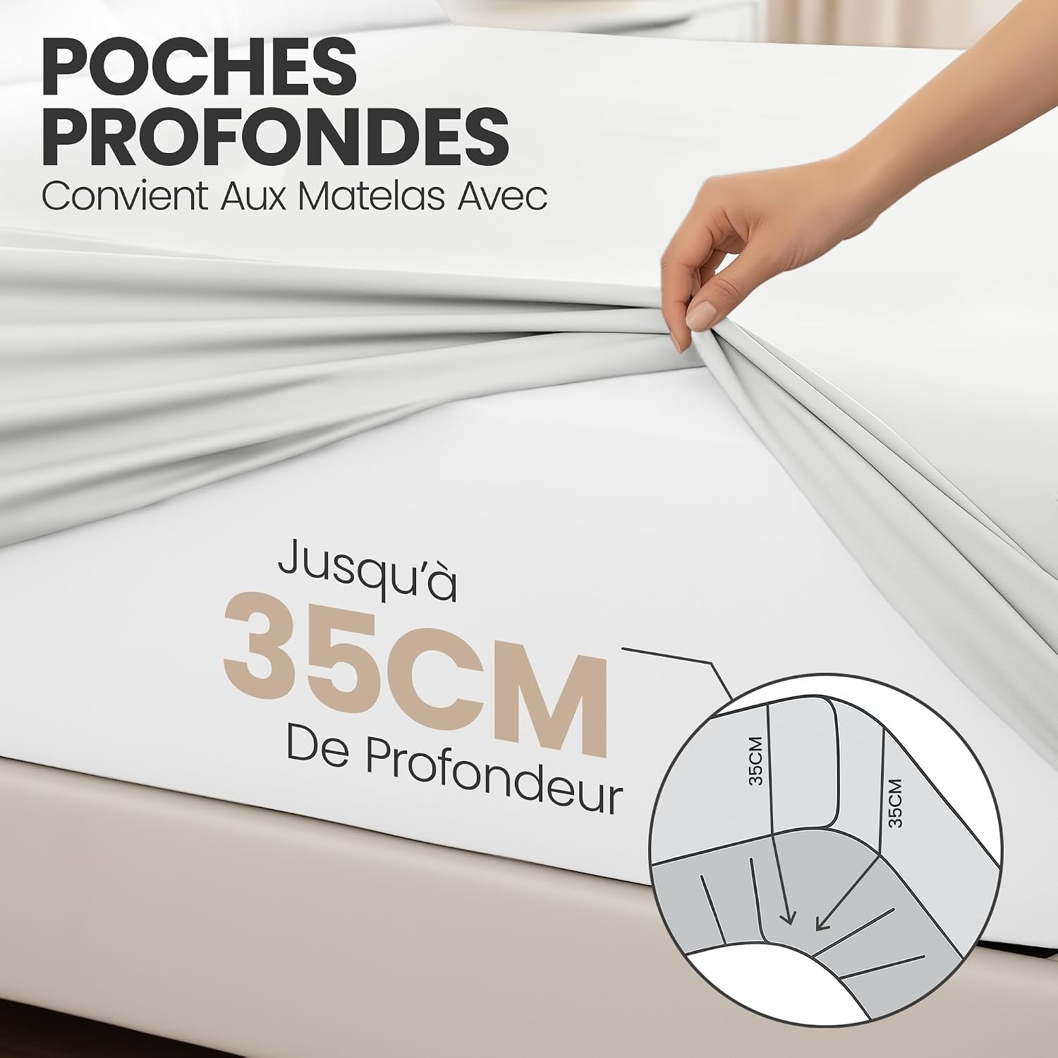 Detalle 2 de Utopia Bedding 180 x 200 Drap Housse 35 cm