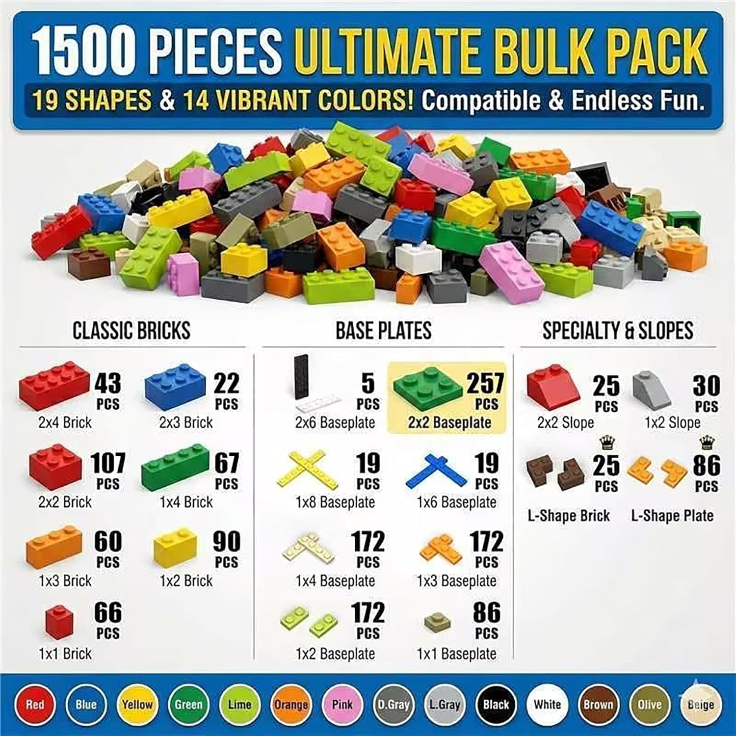 Detalle de WYSWYG Bausteine Set – 1.500 Teile Basic Nachfüllpackung (kompatibel) für Kinder ab 6 Jahren