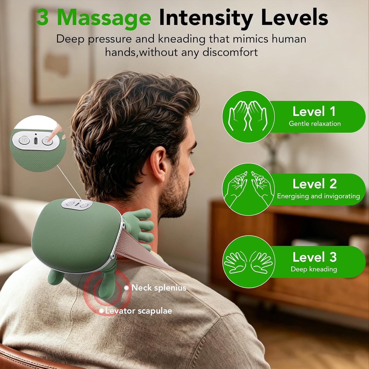 Detalle de 4D Massage Électrique du Cou avec Chauffage – Compagnon ergonomique pour les épaules et la nuque