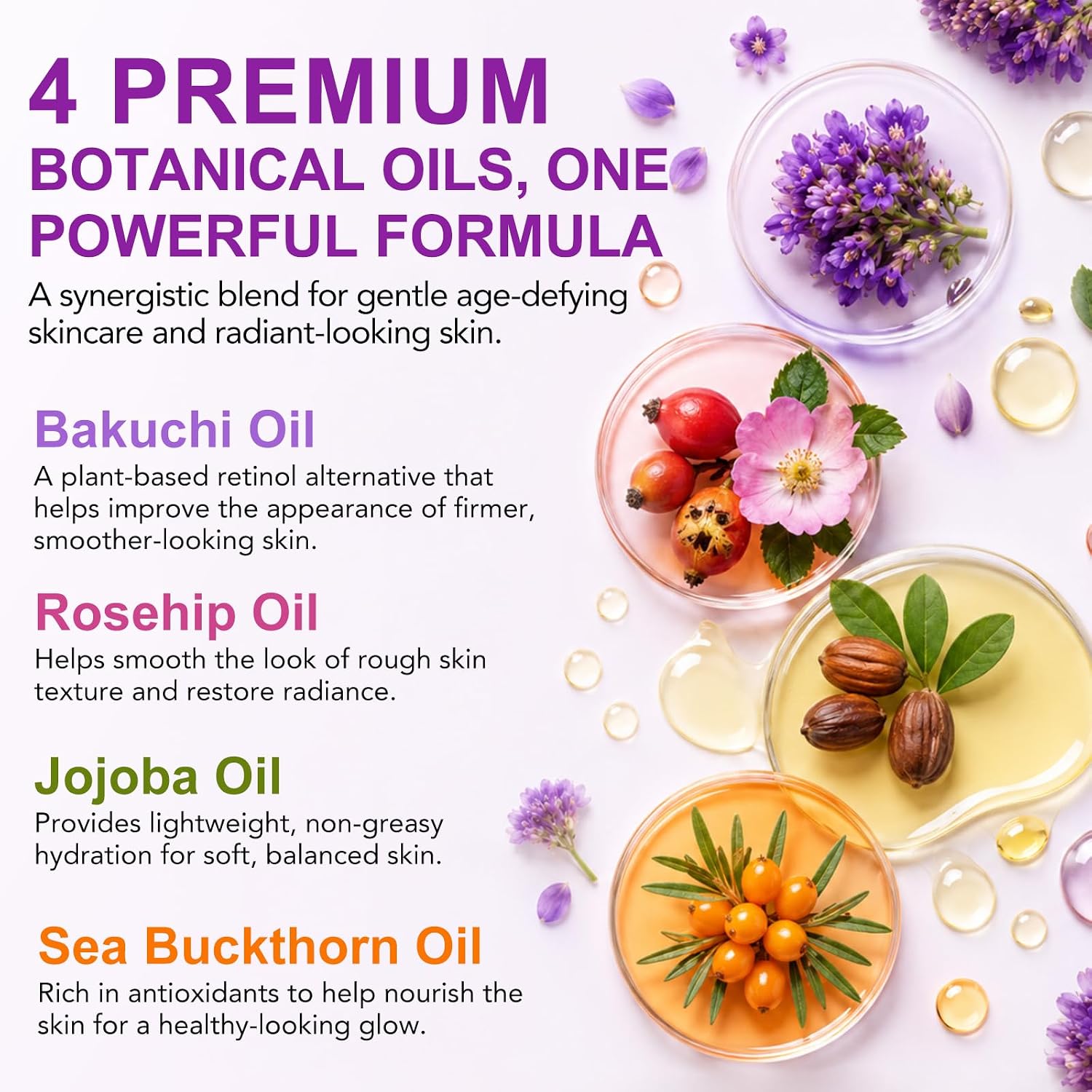 Detalle 2 de timlasa Bakuchiol Oil Facial Serum, 60 mL Plant-Based Blend