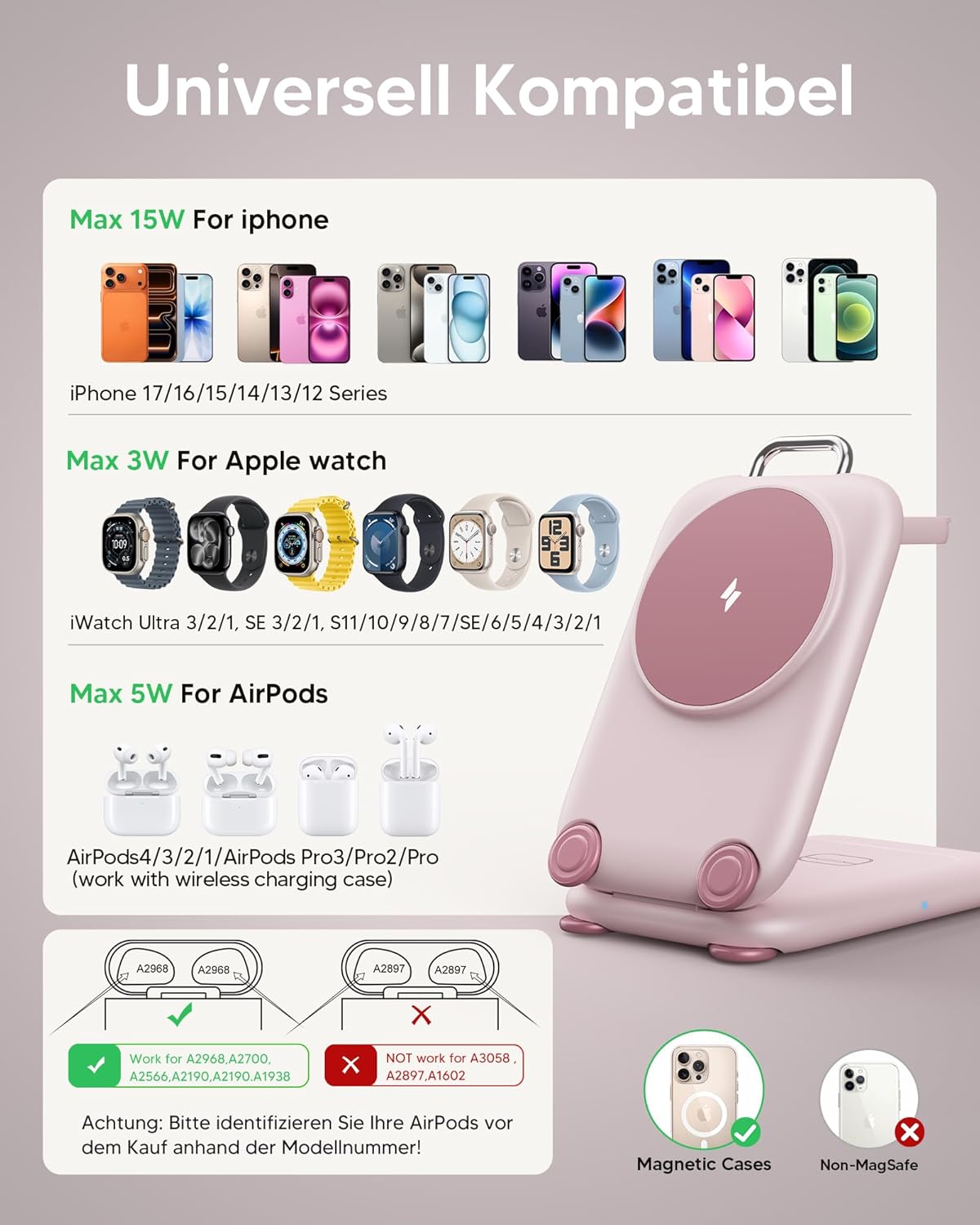 Thumbnail 5 de PaktVault 2026 Traveling Fast Wireless Charging Station: 3-in-1 MagSafe, Magnetic 3 in 1 Stand for Apple Devices (Pink)