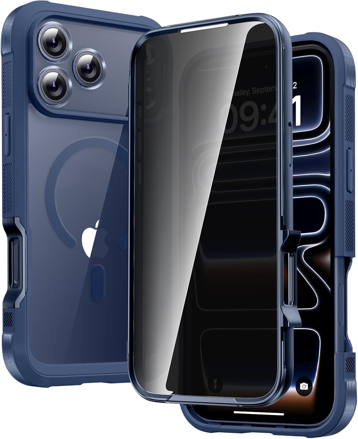 Detalle de Diaclara Magnetic for iPhone 17 Pro Max Case (6.9-inch) with MagSafe privacy screen protector and camera protection – Deep Blue