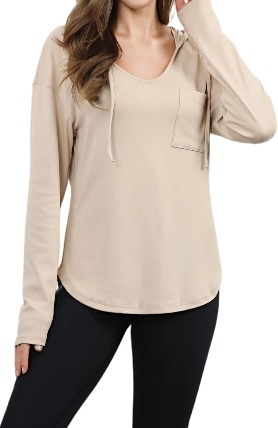 Detalle de Enjyam Damen Kapuzenpullover V-Ausschnitt Hoodie – Oversized Übergangsovershirt