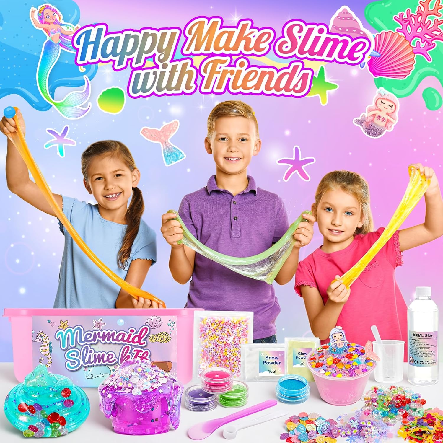 Detalle de iKidiki Slime Kit for 6–12 Year Olds: DIY Glitter Slime Set with Mermaid Accessories