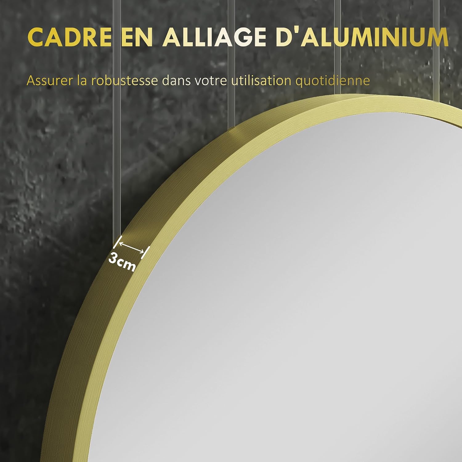 Detalle de HOMCOM Miroir Mural Ovale Doré 40 x 70 cm – cadre aluminium et montage flexible
