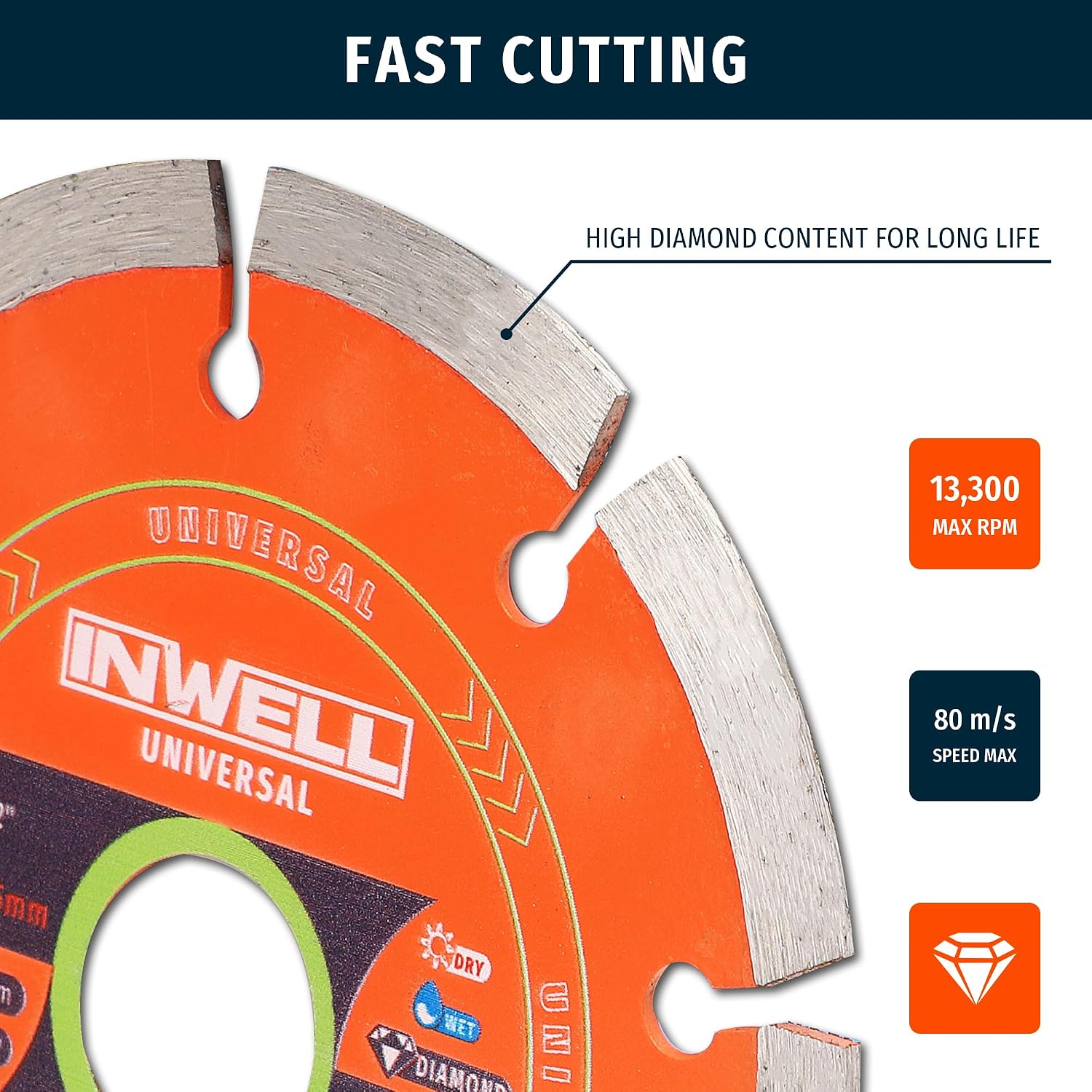 Detalle de Inwell IN0201115 4.5-Inch Segmented Diamond Saw Blades, 7mm Segments, 2-Pack