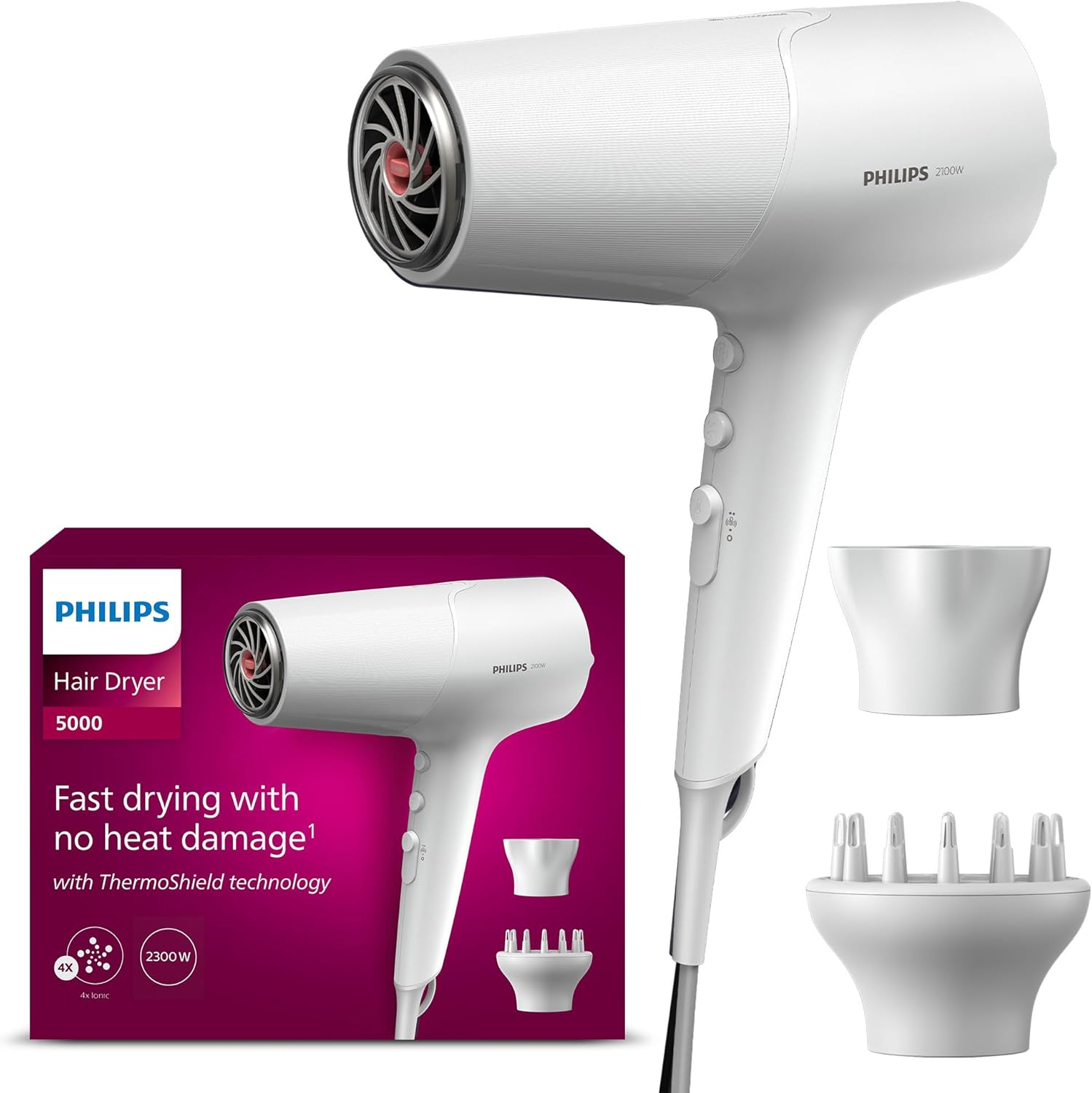 Detalle de Sèche-cheveux Philips 5000 Series, 2100 W, blanc ⚡