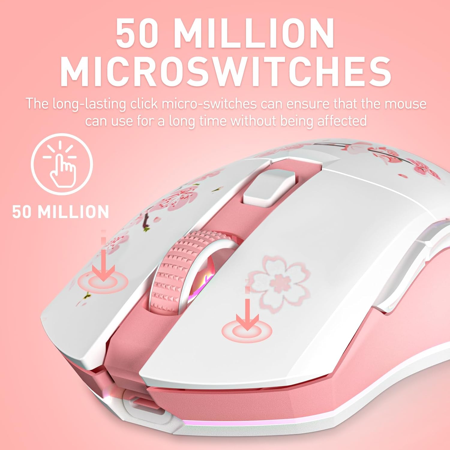 Detalle 2 de DAREU Sakura Pink Wireless Gaming Mouse 12K DPI