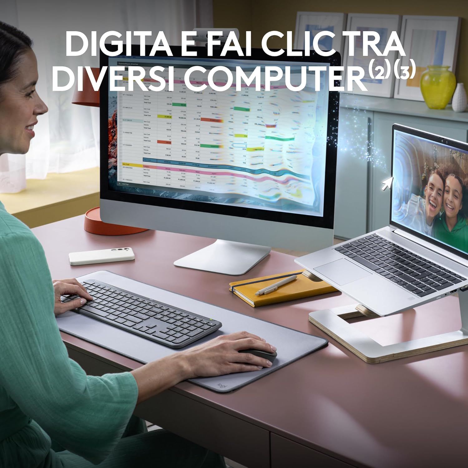 Thumbnail 2 de Logitech MK950 Signature Slim wireless kit tastiera e mouse con digitazione silenziosa e switch su 3 dispositivi (Bluetooth, layout QWERTY IT) grafite