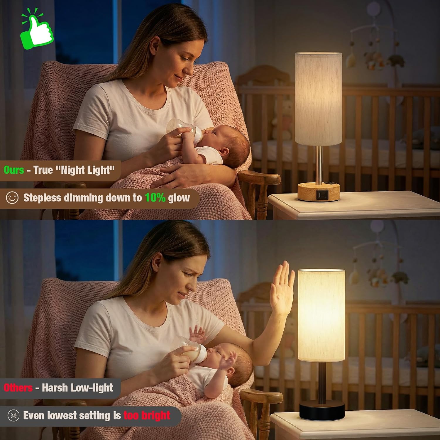 Thumbnail 5 de Touch Bedside Table Lamp with Wood-Grain Base