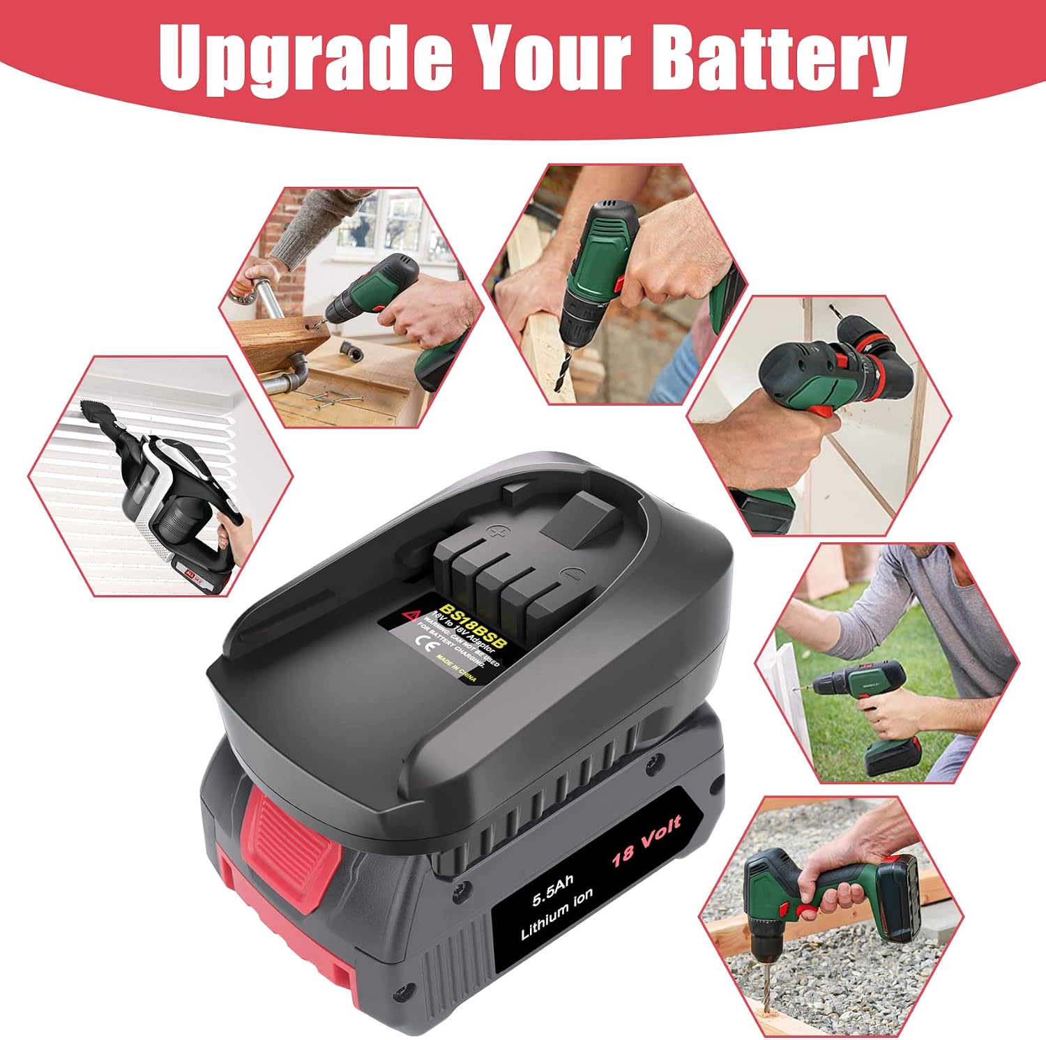 Detalle de KUNLUN lithium-ion batteriadapter för Bosch GBA 18V till PBA 18V