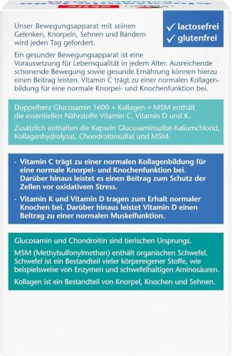 Detalle de Doppelherz Glucosamin 1600 + Kollagen + MSM + Vitamin C – Knochengesundheit und Gelenkpflege