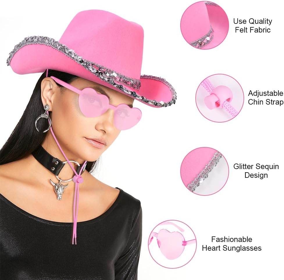 Detalle de AOMIG cowboyhoed-kostuumset voor volwassenen met hartjesbril en bandana