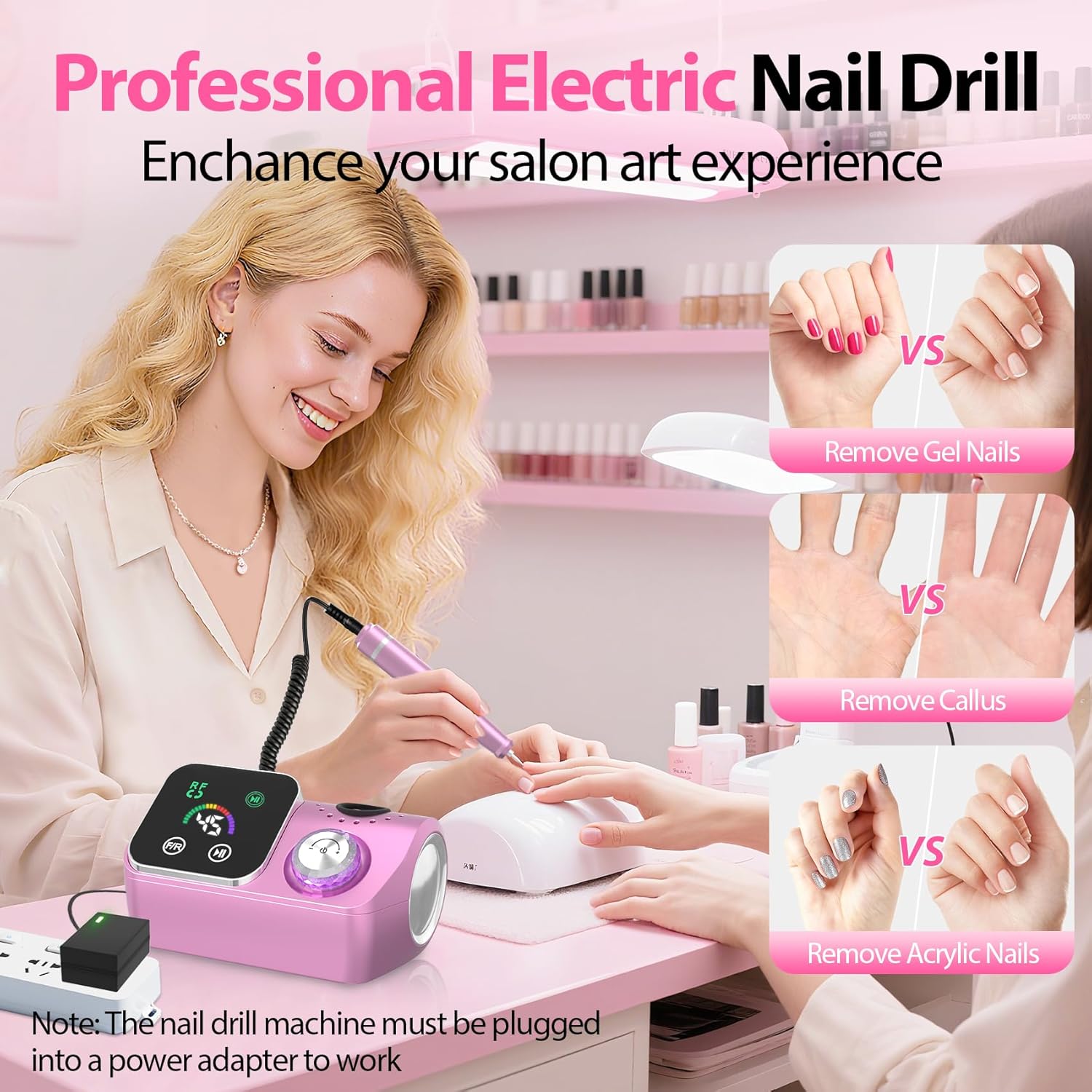 Thumbnail 6 de PYVOLA Professional Electric Nail Drill E-File Machine Kit (45,000 RPM) with LED Display, Low Noise & LED
