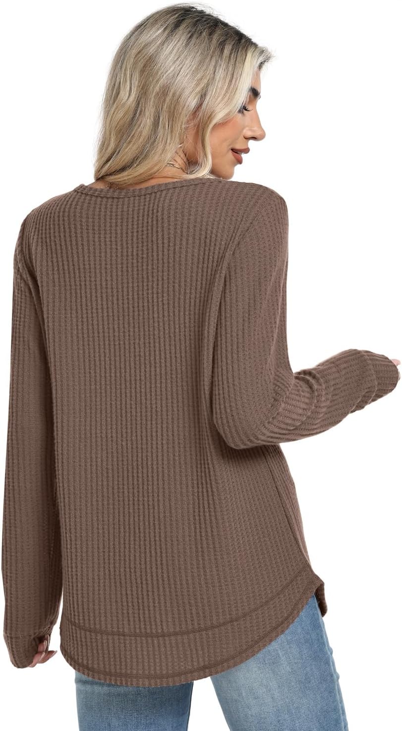Thumbnail 4 de WIHOLL Women's Waffle Knit Tunic Top, Long Sleeve, Curved Hem