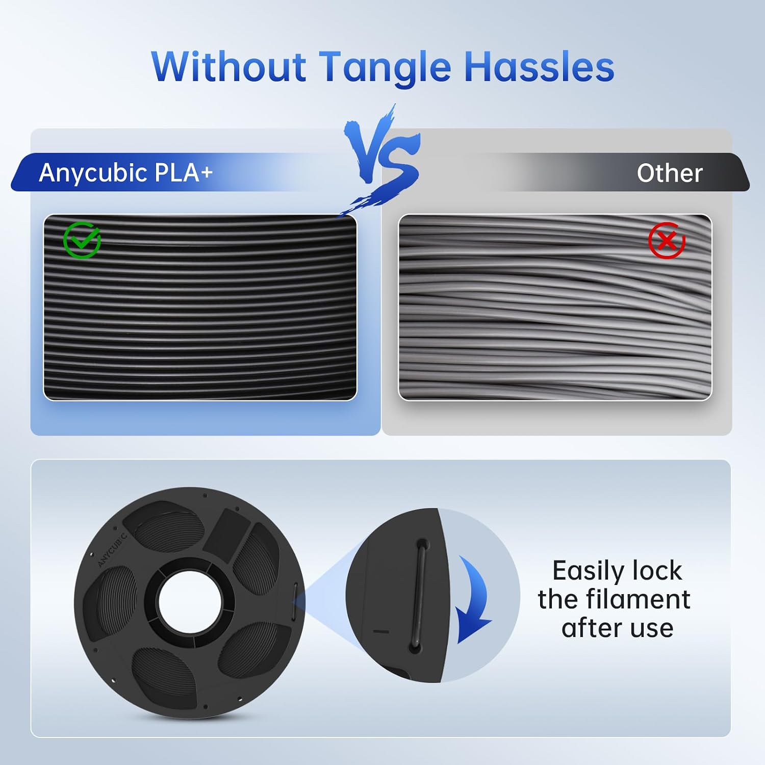 Detalle 2 de Anycubic PLA+ 1.75mm 3D Printer Filament (PLA Plus) – High Toughness, Black, 1kg spool