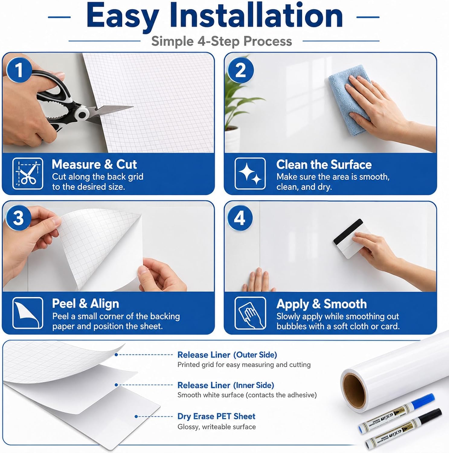 Thumbnail 6 de HeatPomelo Dry Erase Wall Paper, 100" x 47", Peel-and-Stick PET