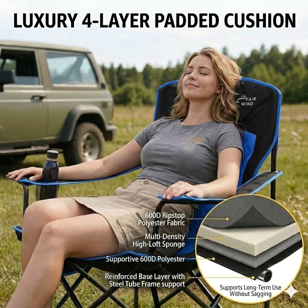Thumbnail 3 de FAIR WIND Camping Chair 2 Pack: Heavy-Duty, Fully Padded Seat with Side Pocket and Cup Holder