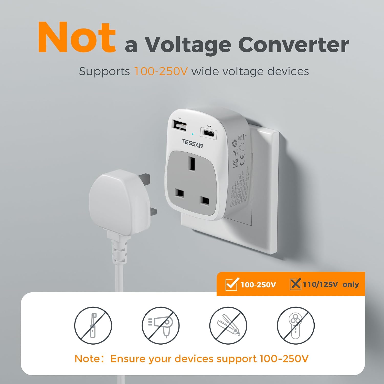 Thumbnail 5 de TESSAN UK to Italy Plug Adapter with USB C