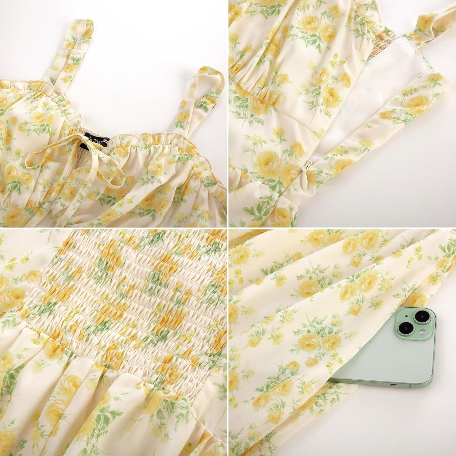 Detalle de SCARLET DARKNESS Robe d’été décontractée à bretelles spaghetti, motif floral, style plage