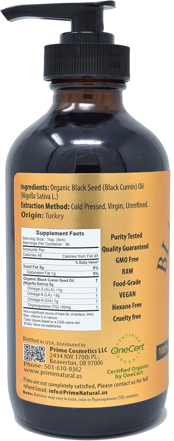 Detalle 2 de PRIME NATURAL Organic Black Seed Oil, Cold-Pressed, 16 oz