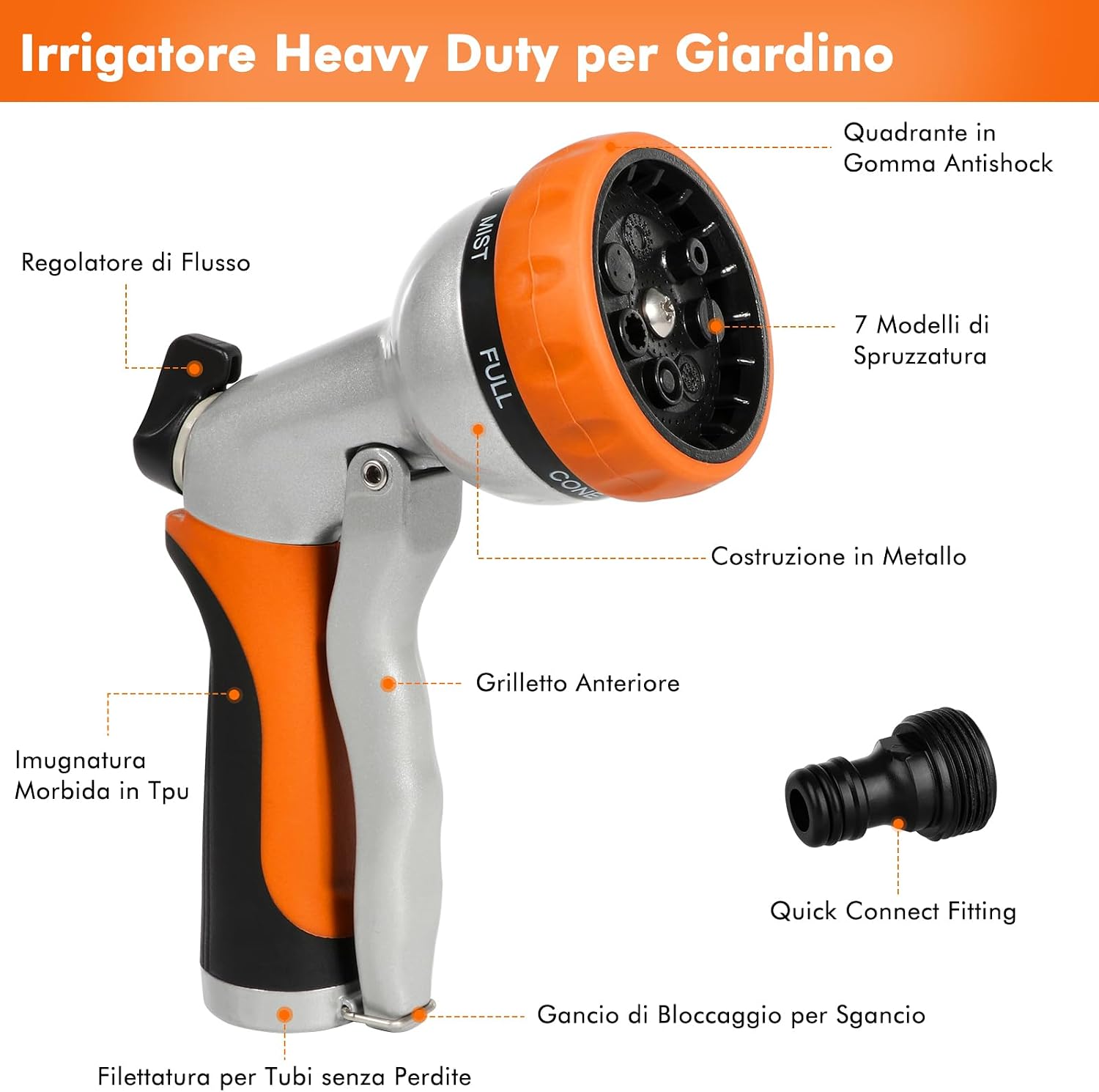 Thumbnail 1 de RESTMO Pistola Irrigazione Giardino: 7 Modelli in Metallo con Controllo Flusso e Connettore Rapido