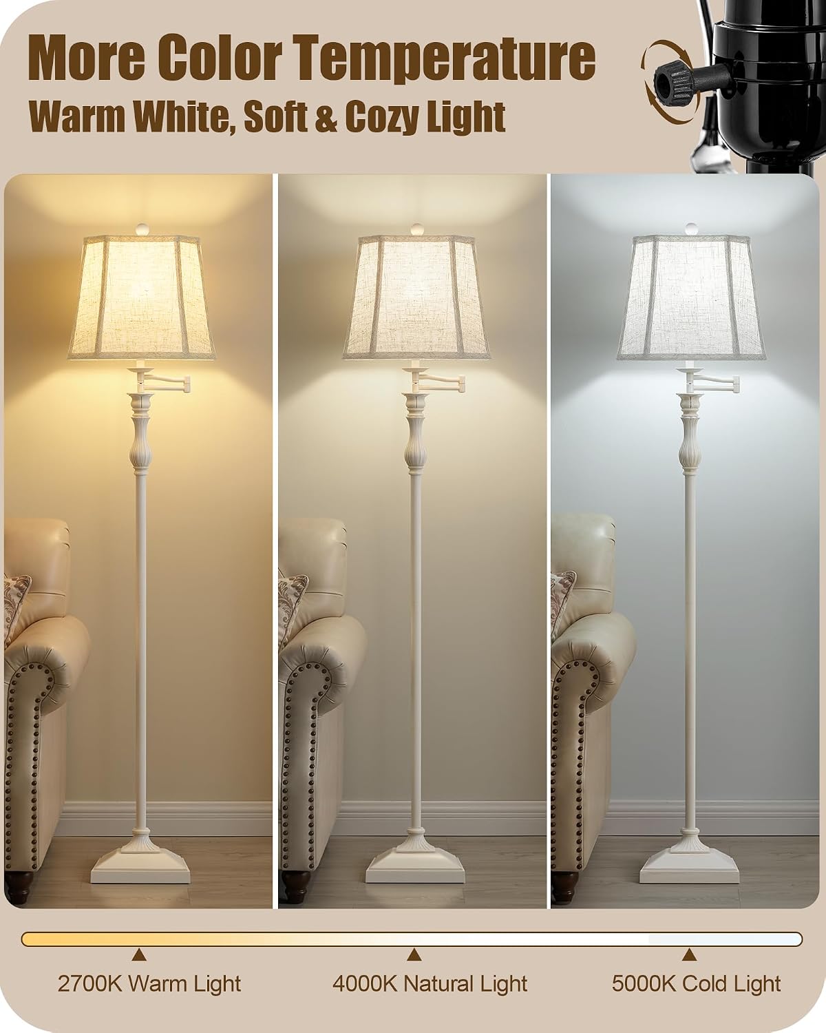 Detalle de Luvkczc F00080 62-Inch Vintage Floor Lamp with 350° Swing Arm