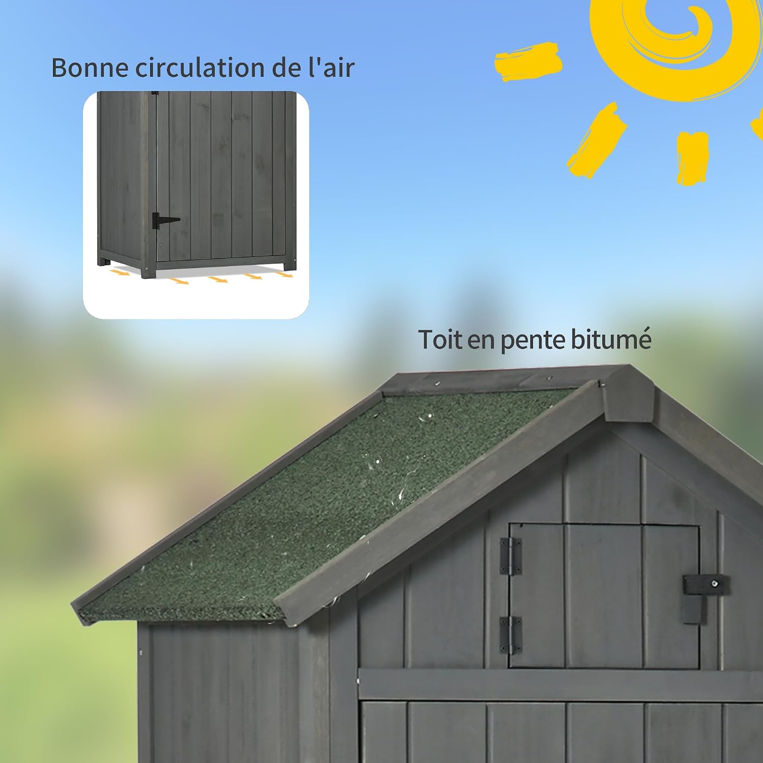 Detalle de Outsunny 845-209V01 tuinkast van hout met 3 planken en bitumendak