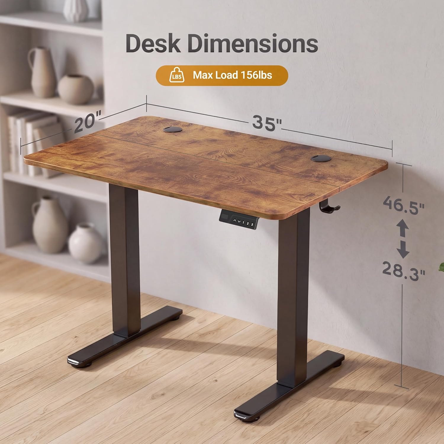 Detalle de Claiks P1.01.001.0024 Electric Standing Desk, 35 x 20-Inch Rustic Brown
