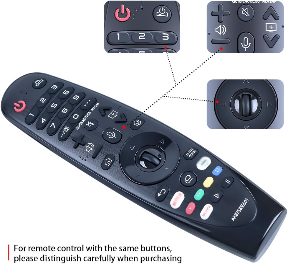 Detalle de TCNOUMT Replacement AKB75855501 Remote for LG Smart TV (AN-MR20GA / AN-MR19BA) – No Voice or Pointer
